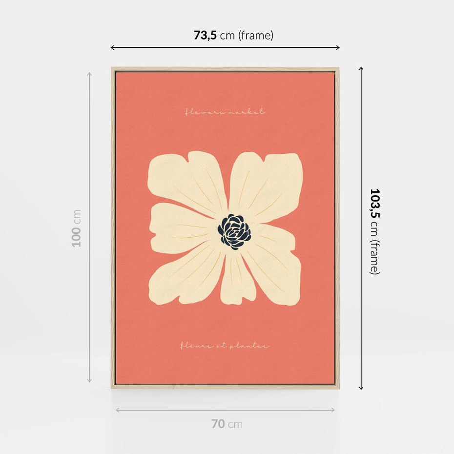 Obraz w ramie 70x100 - Malowane Kolorowe Echa - minimalistyczna grafika, biały kwiat na różowym tle - rama drewno