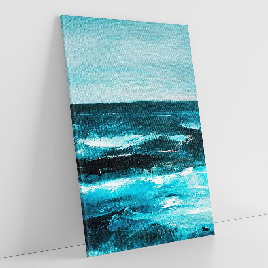 Obraz na płótnie 70x100 - Burza Nad Granatowym Oceanem - piękny marynistyczny obraz olejny, wzburzone ciemne morze