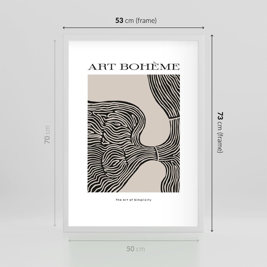 Plakat w ramie 50x70 - Wewnętrzne Zagadki Kształtów - sztuka minimalizmu, biało czarna rycina - rama biała