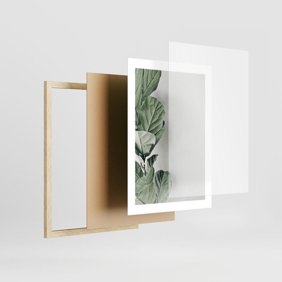 Plakat w ramie 30x40 - Minimalistyczna Harmonia: Zieleń Liści - zieone liście, kompozycja - rama drewno