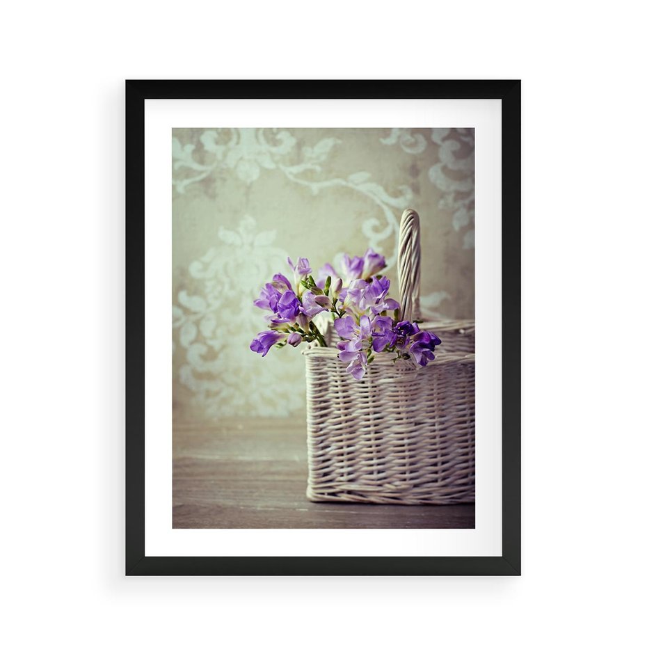 Plakat w ramie 40x50 - Kwiatowy koszyk - kwiaty, koszyk - rama czarna