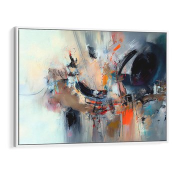 Obraz w ramie 120x80 - Kontrapunkty zatajonych uczuć - dynamiczna abstrakcja, bałagan na płótnie - rama biała