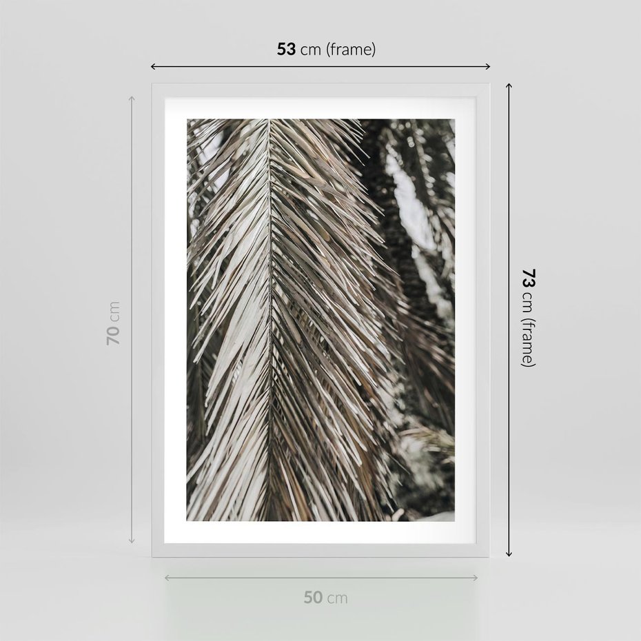 Plakat w ramie 50x70 - Egzotyczne Gałęzie - suche gałęzie, liście palmy - rama biała