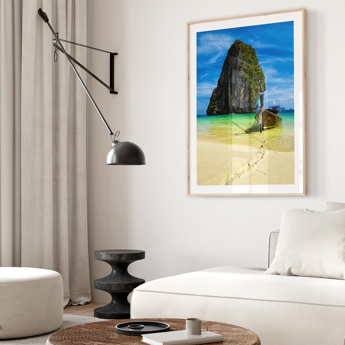 Plakat w ramie 50x70 - Łódź nad Morzem - łodź, morze - rama drewno