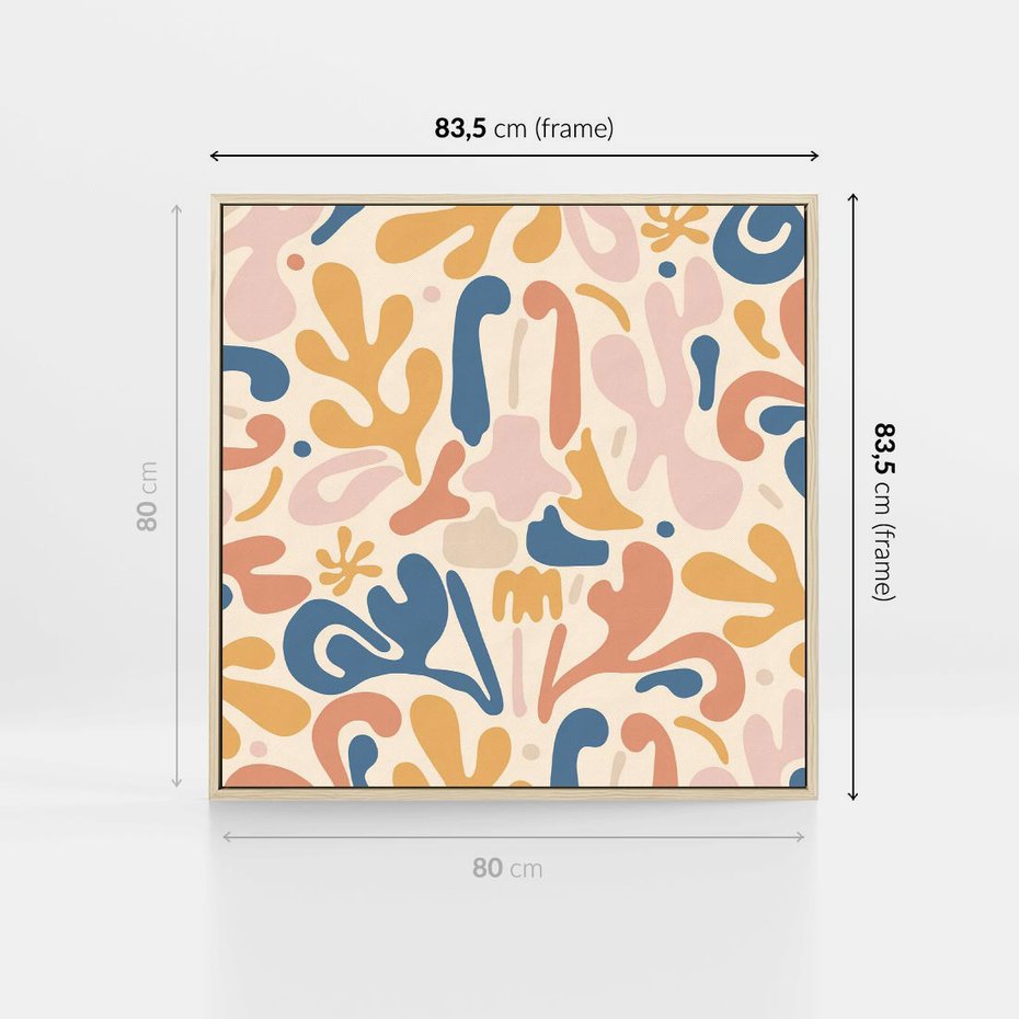 Obraz w ramie 80x80 - Symfonia Radosnych Barw - abstrakcyjne pastelowe formy, nowoczesna grafika w stylu boho - rama drewno