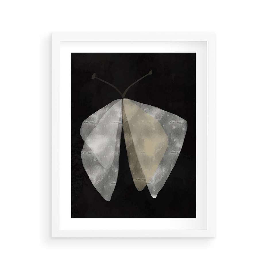 Plakat w ramie 40x50 - Obce Powidoki - abstrakcyjna ćma, mroczna atmosfera - rama biała