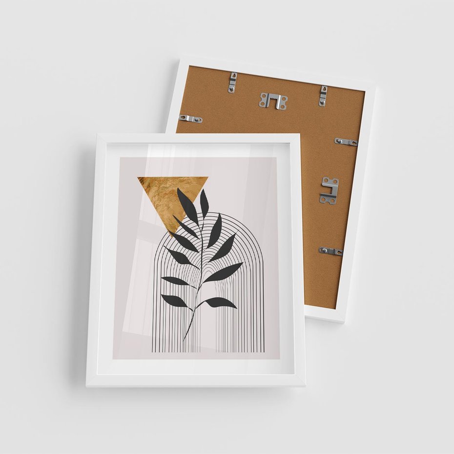 Plakat w ramie 40x50 - Geometria z Elementami Złota i Liści - grafika, złoto - rama biała