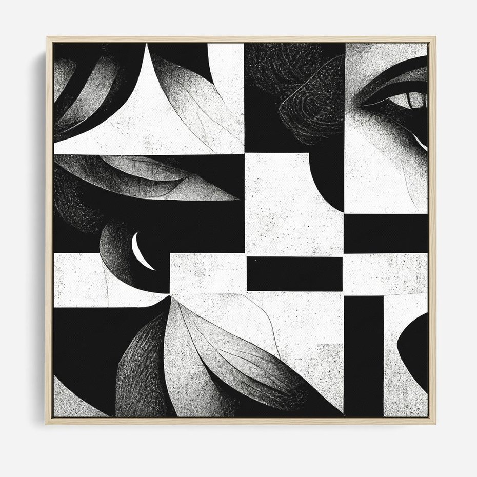 Obraz w ramie 80x80 - Harmonia świateł i cieni - abstrakcja czarno biała, geometria - rama drewno