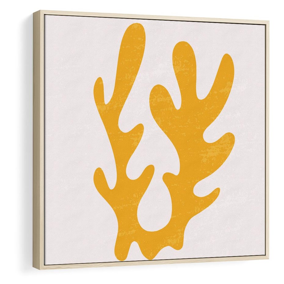 Obraz w ramie 50x50 - Abstrakcyjna Synergia - abstrakcyjna żółta forma, minimalizm - rama drewno