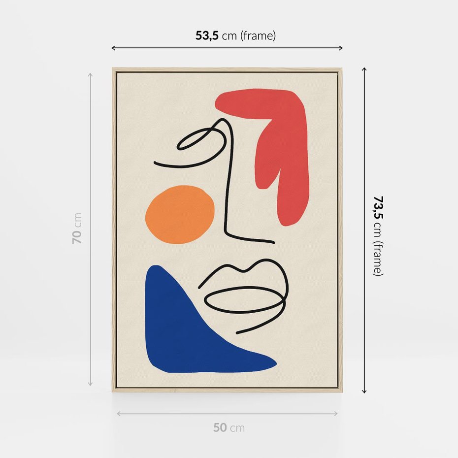 Obraz w ramie 50x70 - Rozbijające Granice Kształtów - abstrakcyjny obraz, przypomina twarz - rama drewno