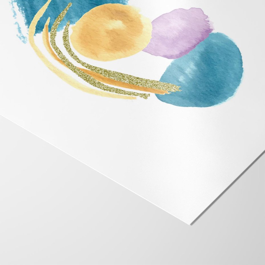 Plakat bez ramy 50x70 - Migocące Barwy Akwarel - akwarelowe plamy w odcieniach błękitu, złote kreski