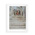 Plakat w ramie 50x70 - Schody we Włoskim Miasteczku - schody, śródziemnomorskie miasteczko - rama biała