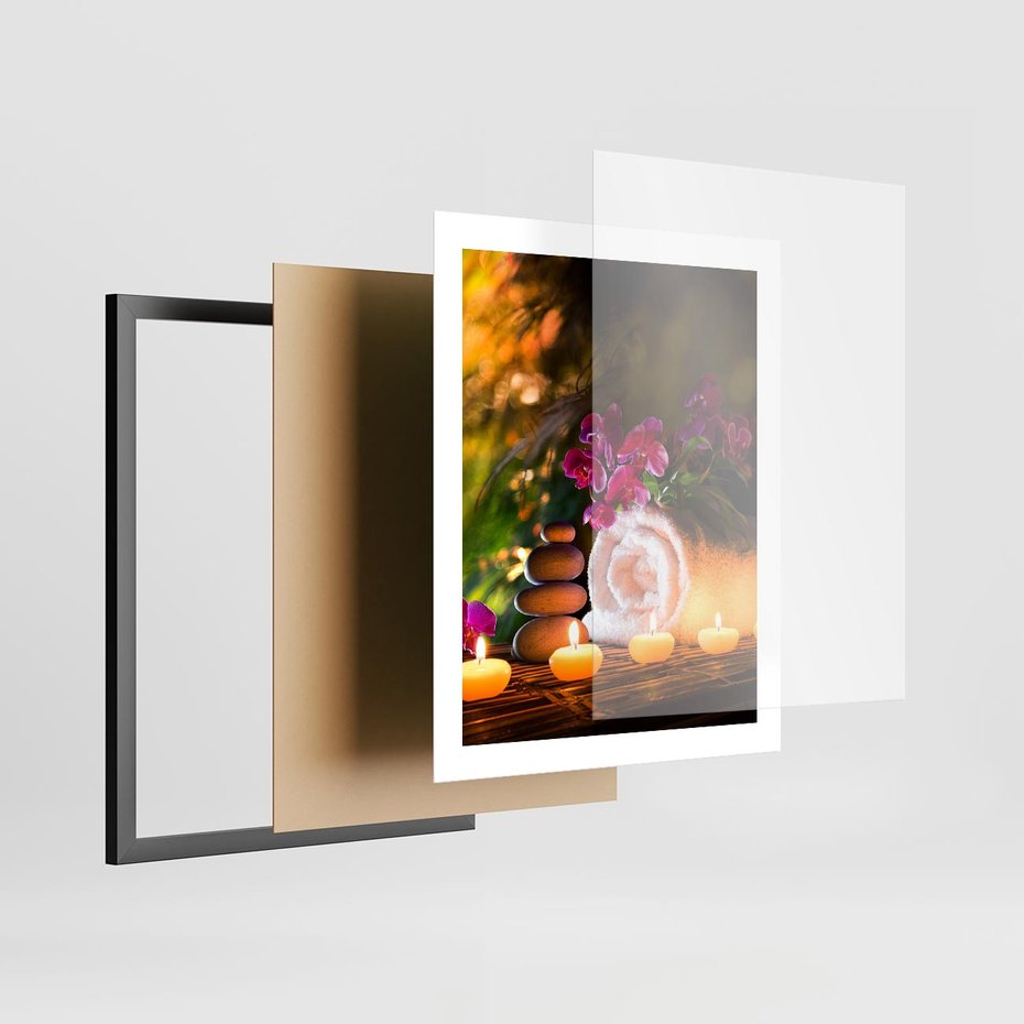 Plakat w ramie 40x50 - Relaksujące spa z płonącymi świecami - spa, świece - rama czarna