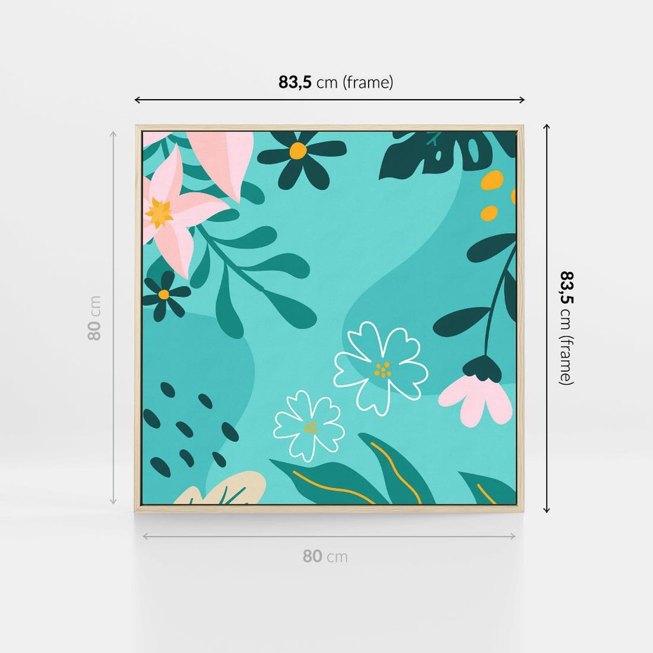 Obraz w ramie 80x80 - Rozkwitające Widoki - pastelowa kompozycja, kwiaty - rama drewno