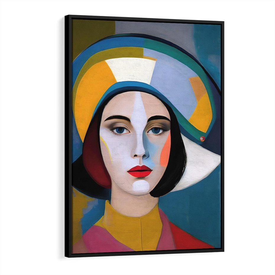 Obraz w ramie 50x70 - Kształtujące Widzenia - abstrakcyjny obraz olejny, portret twarzy kobiety - rama czarna