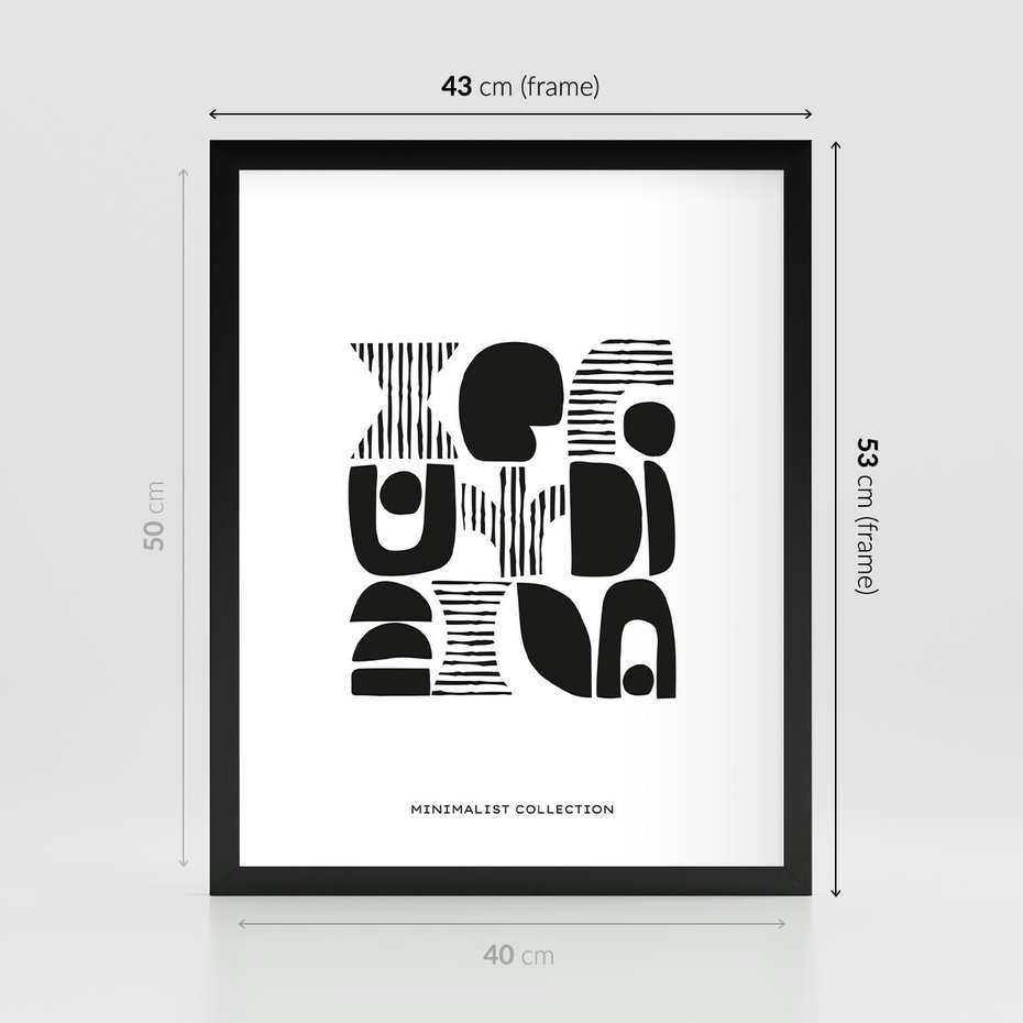 Plakat w ramie 40x50 - Taniec Dziwacznych Kresek - minimalistyczny plakat, czarno biały - rama czarna