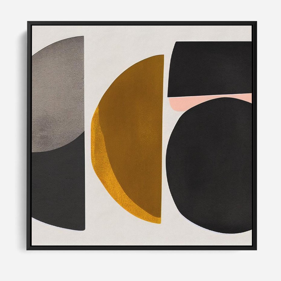 Obraz w ramie 50x50 - Tajemnice sztuki odkryte - geometryczne półkola, kształty - rama czarna