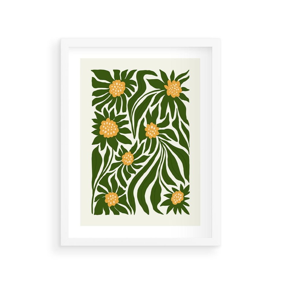 Plakat w ramie 30x40 - Spojrzenie wgłąb roślinnego świata - abstrakcyjne kwiaty, kompozycja - rama biała