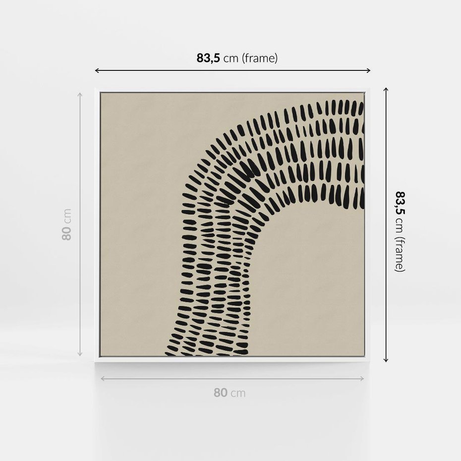 Obraz w ramie 80x80 - Migotliwa Innowacyjna Ekspresja - boho plakat, czarne kropki kreski - rama biała