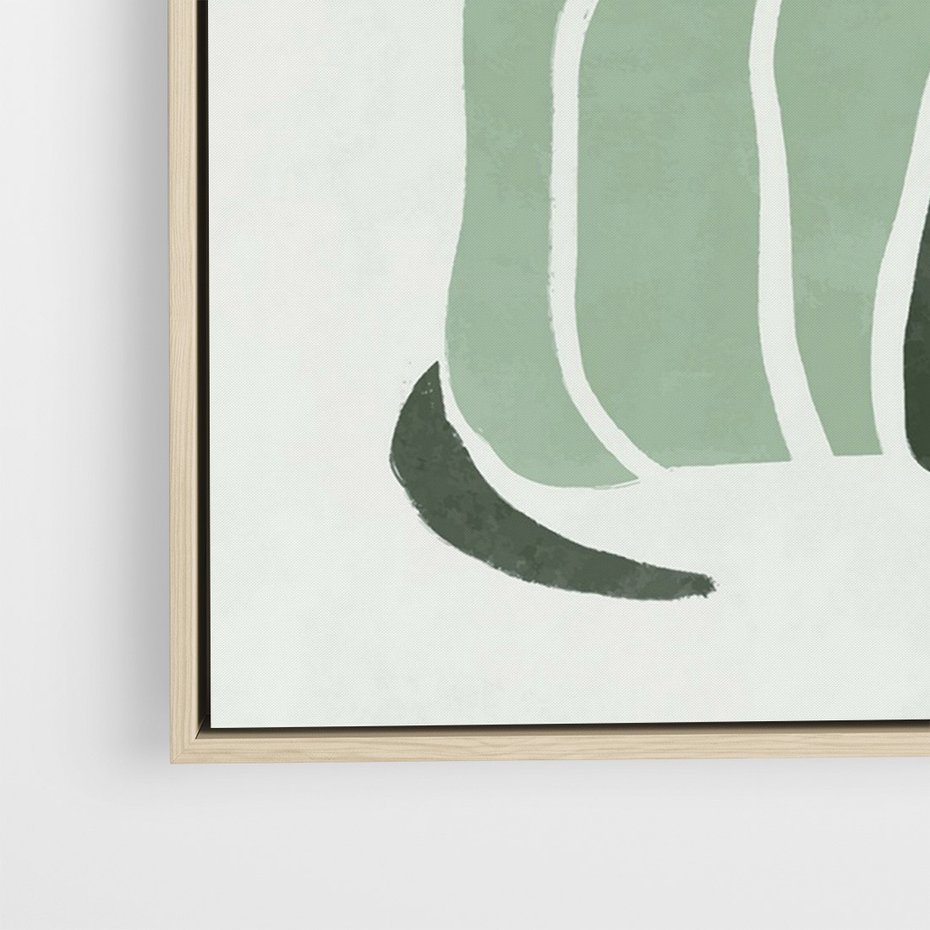 Obraz w ramie 50x70 - Zielona Równowaga - abstrakcyjny zielony ślimak, skandynawski design - rama drewno