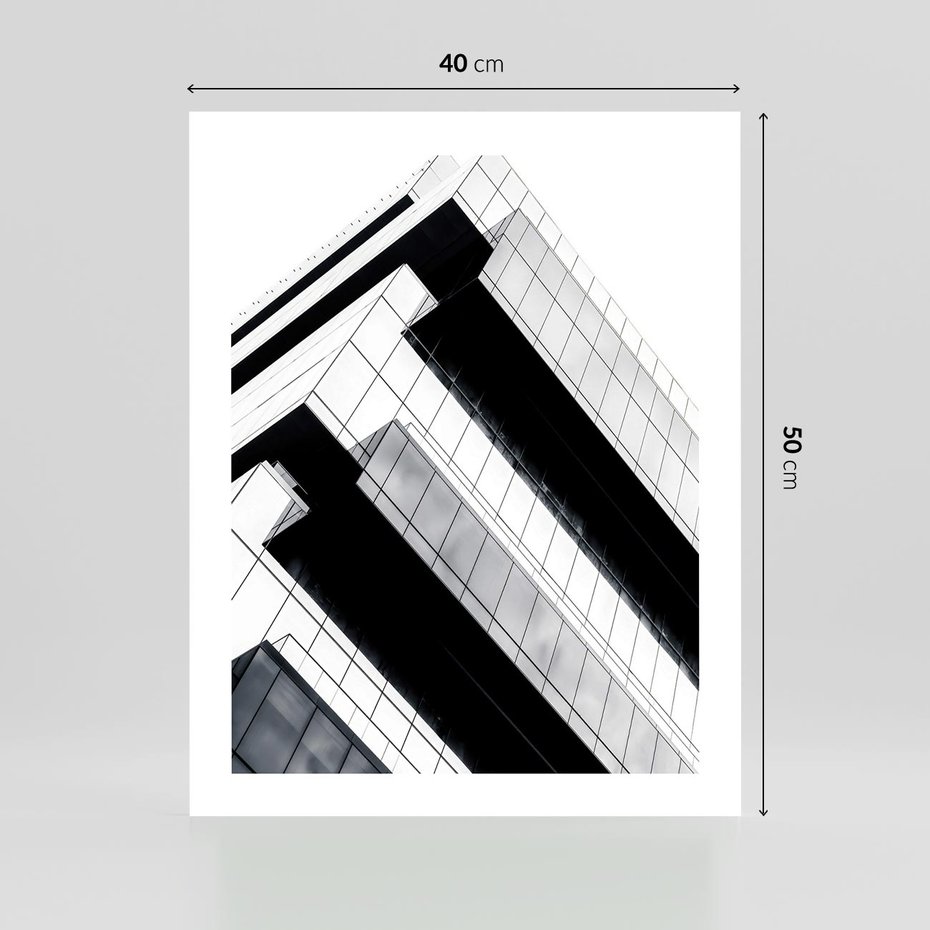 Plakat bez ramy 40x50 - Nowoczesna Surowość: Wieżowiec na Czarno-Białej Grafice - architektura, wieżowiec