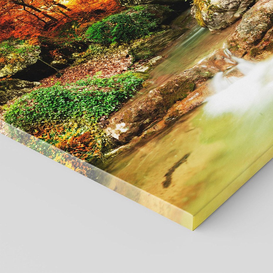 Obraz na płótnie 60x60 - Idylliczny las z bujnym strumykiem - las, drzewa