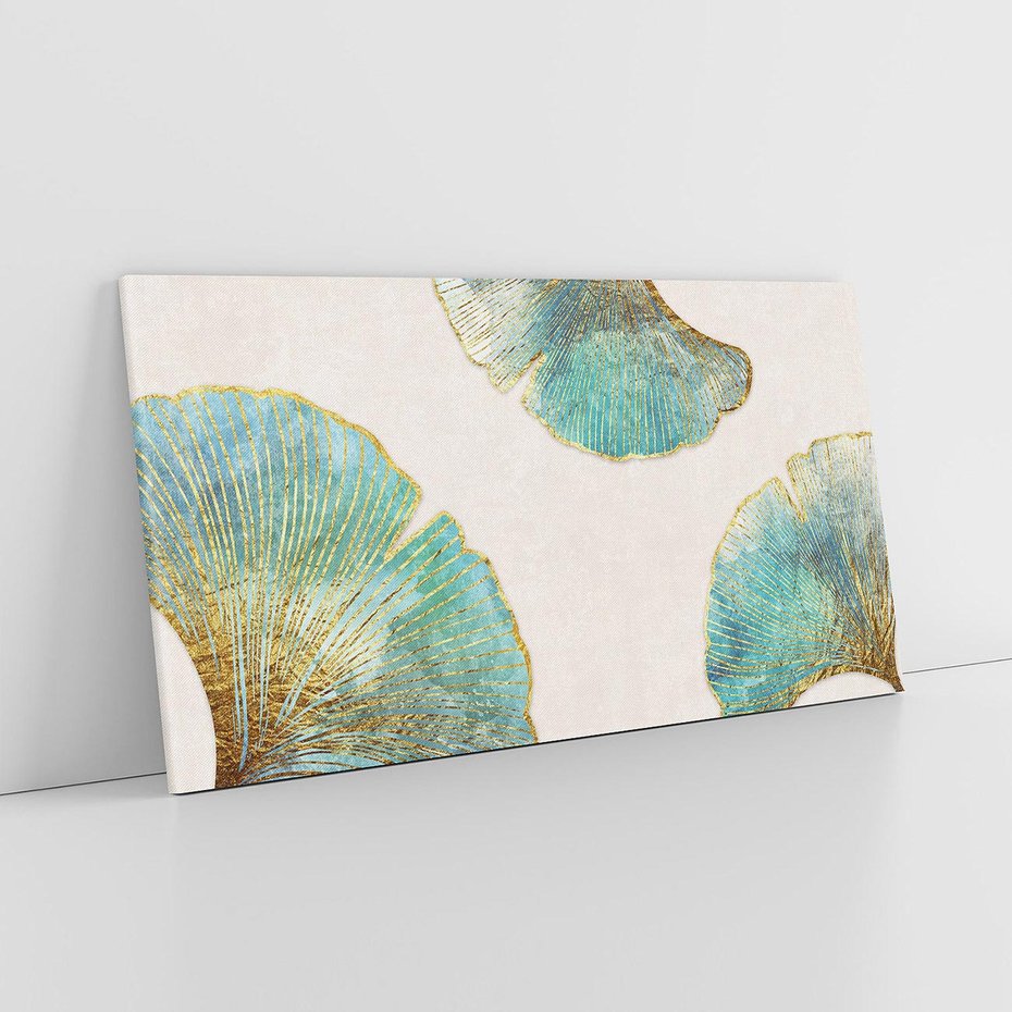 Obraz na płótnie 120x60 - Złota Melodia Liści - złote, turkusowe liście miłorzębu