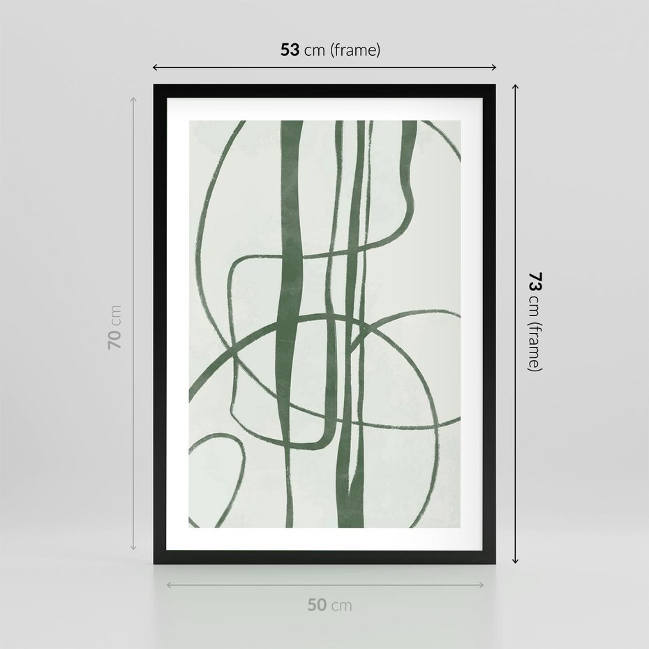 Plakat w ramie 50x70 - Zielony Spokój - zielona abstrakcja, spokojny plakat - rama czarna