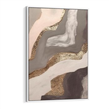 Obraz w ramie 80x120 - Płynne Fale - abstrakcja, neutralne kolory - rama biała