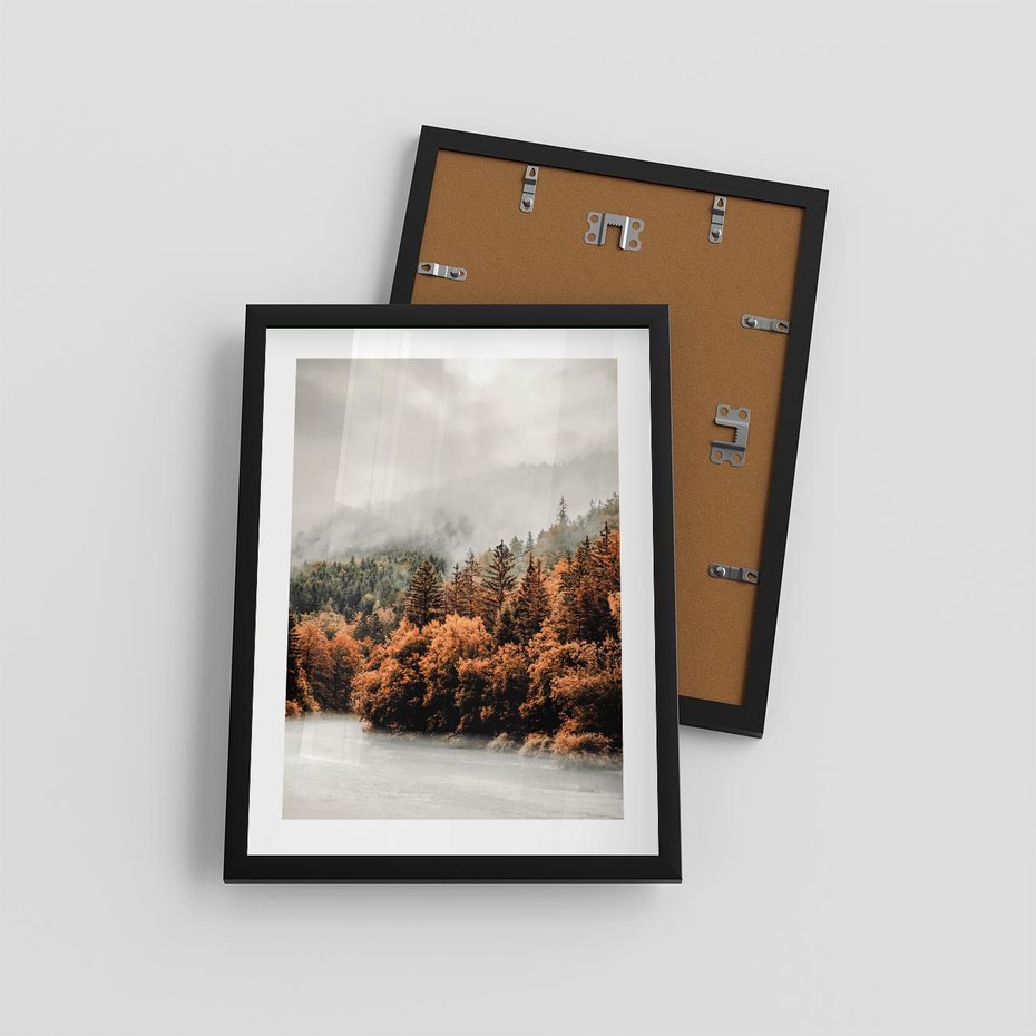 Plakat w ramie 30x40 - Jesienna Mgła - las, góry - rama czarna