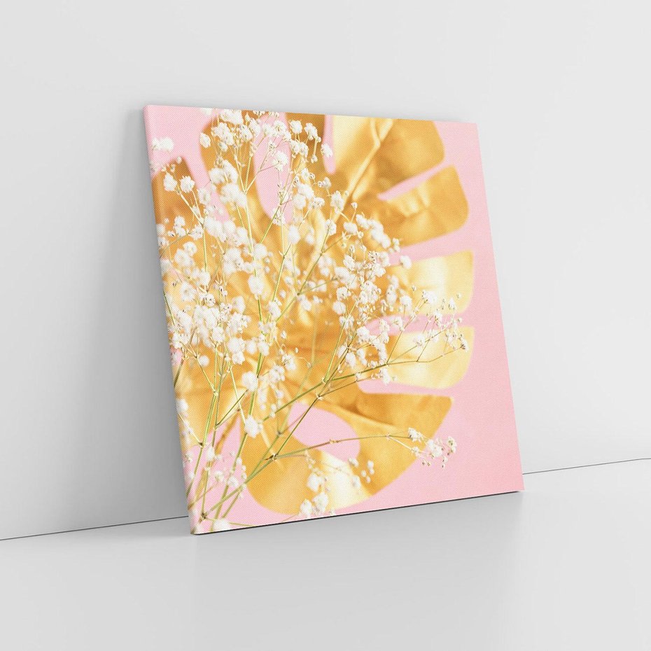 Obraz na płótnie 60x60 - : Elegancja w Złocie - złote, liście