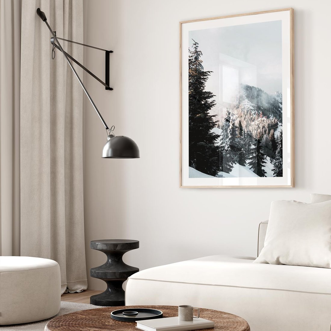 Plakat w ramie 30x40 - Góry, Las i Śnieg na Obrazie - góry, las - rama drewno