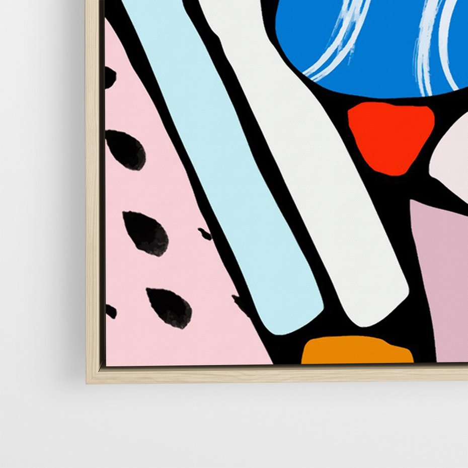 Obraz w ramie 50x70 - Kolory Na Czerni - abstrakcyjne formy, komiksowy styl - rama drewno