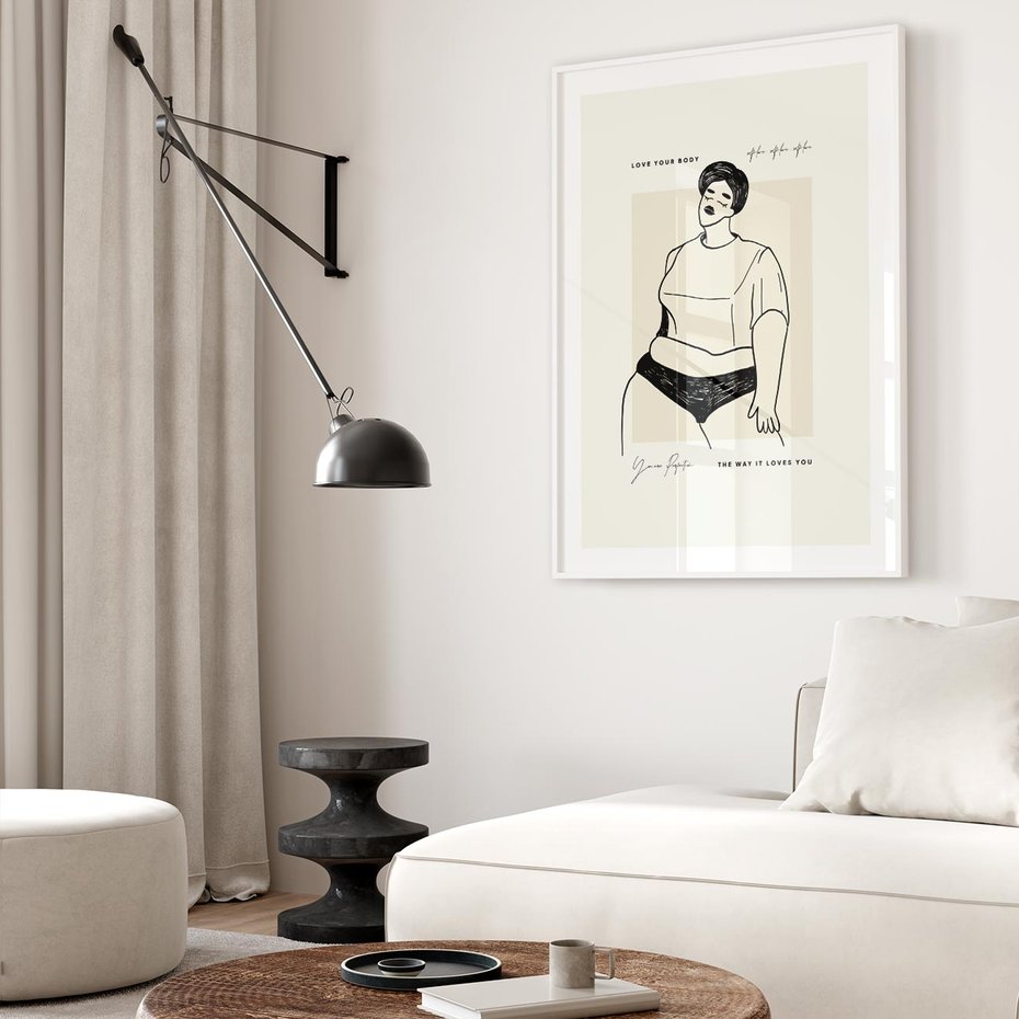 Plakat w ramie 50x70 - Elegancja Kobiecej Formy - nowoczesna sztuka kobieca, plakat - rama biała