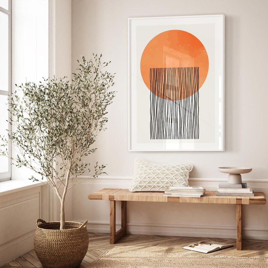 Plakat w ramie 50x70 - Echa Wyobraźni - koło, boho styl - rama biała