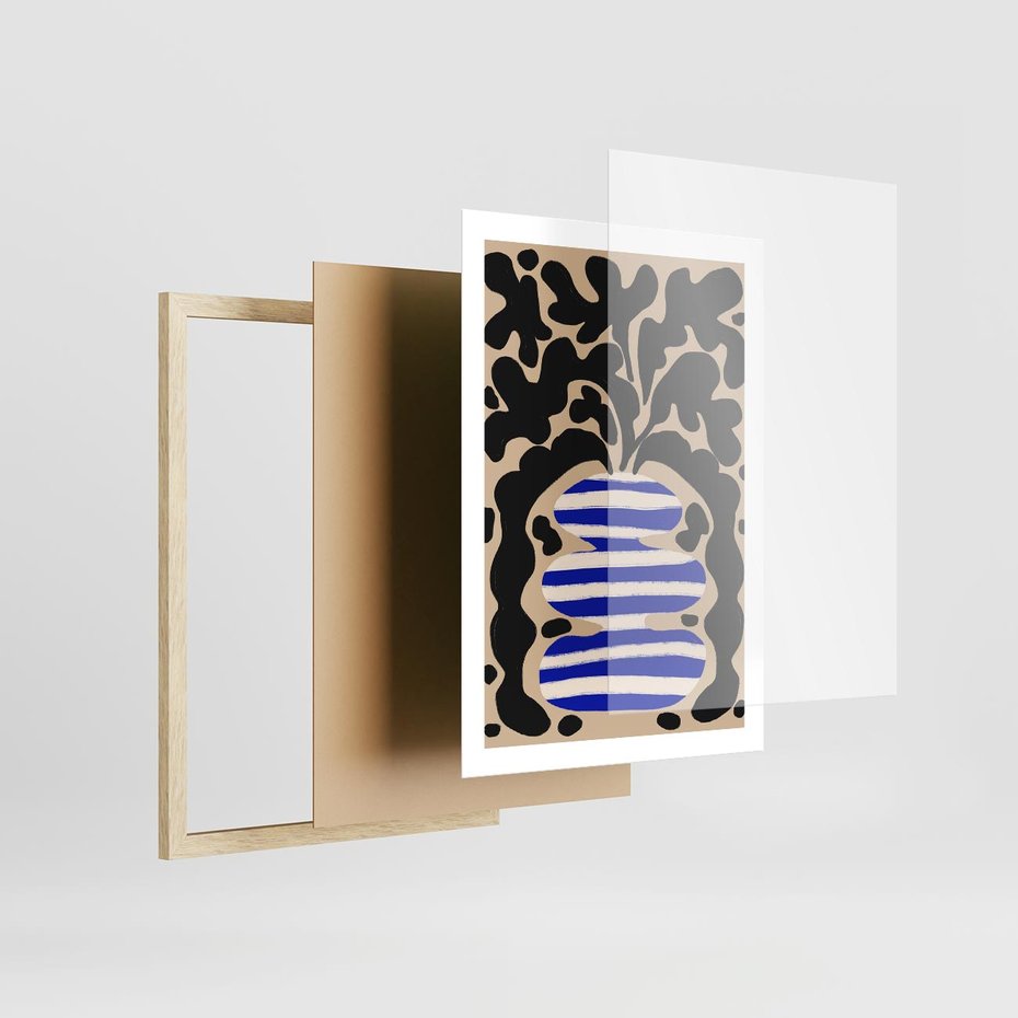 Plakat w ramie 50x70 - Boho Wizje - abstrakcyjny plakat, ciekawe formy - rama drewno