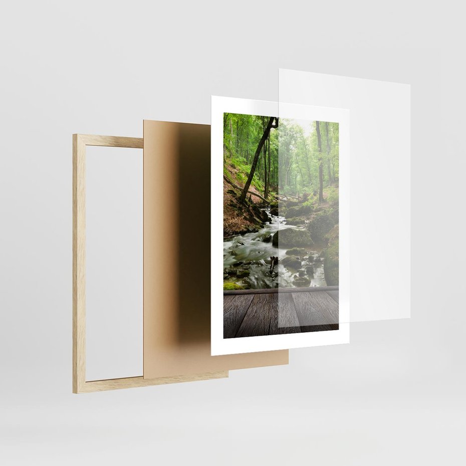 Plakat w ramie 30x40 - Strumyk w lesie - strumyk, w lesie - rama drewno