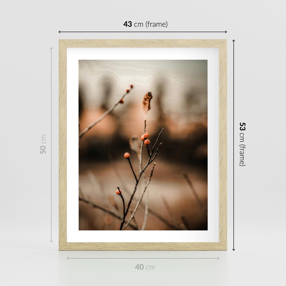 Plakat w ramie 40x50 - Jarzębina w Pejzażu - jesień, gałązka - rama drewno