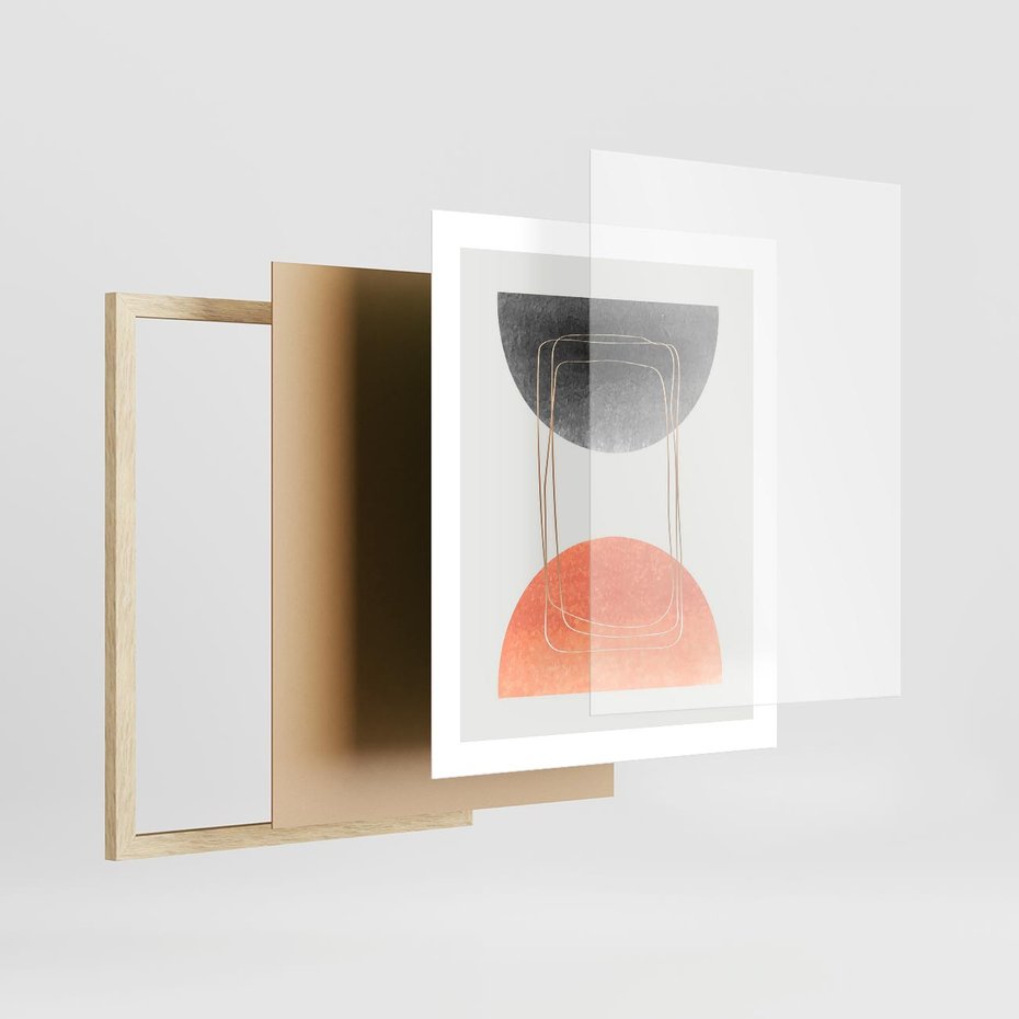 Plakat w ramie 40x50 - Sztuka Abstrakcji - minimalistyczny boho obraz, abstrakcyjny - rama drewno