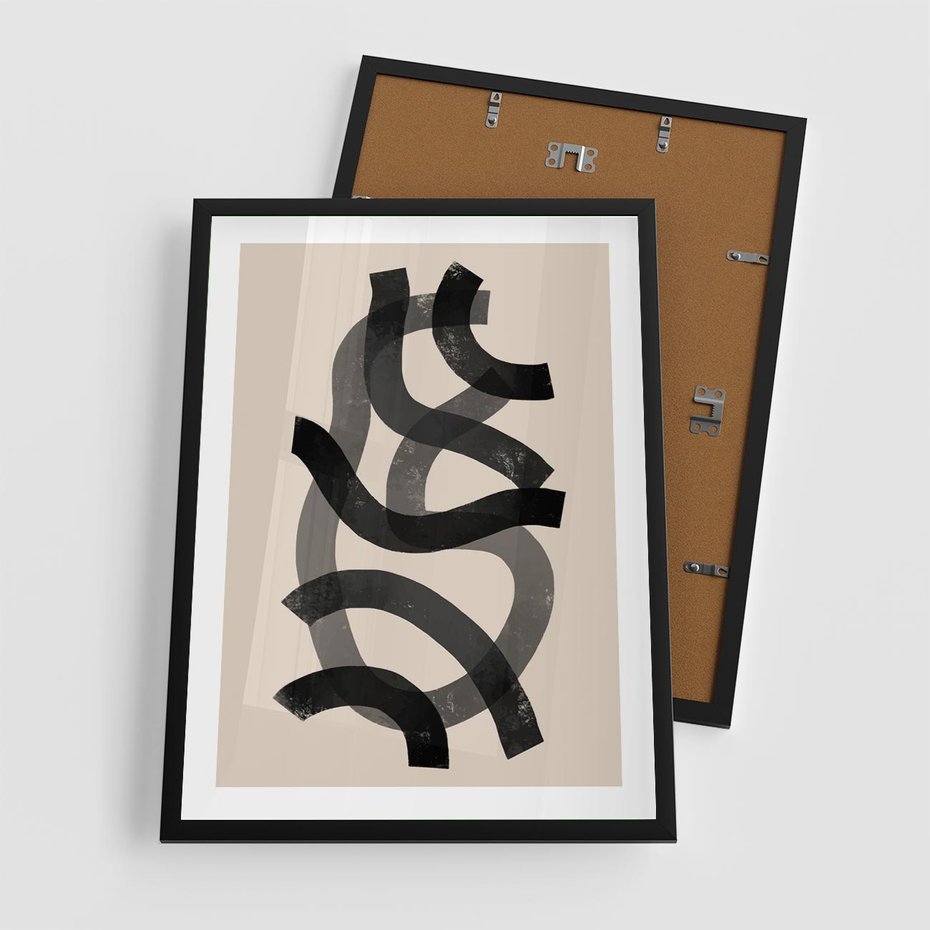 Plakat w ramie 50x70 - Strukturalne Odbicia Innowacji - zaplątane minimalistyczne linie, na bezowym tle - rama czarna