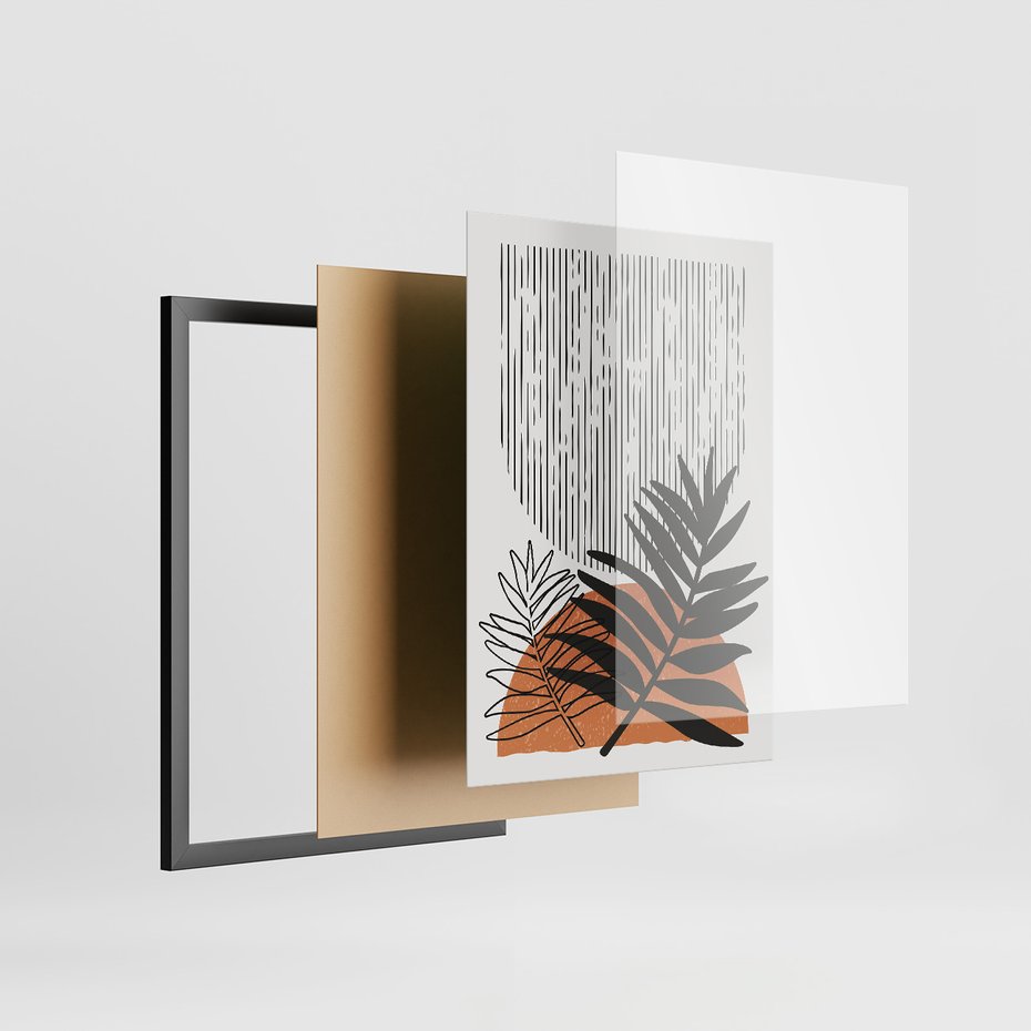 Zestaw obrazy w ramie 50x70 galeria - Skandynawski, liście, geometria - rama czarna