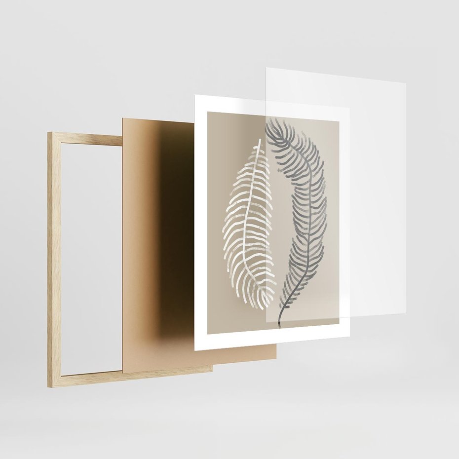 Plakat w ramie 40x50 - Spleciona Harmonia - sztuka nowoczesna, białe i czarne pióro - rama drewno