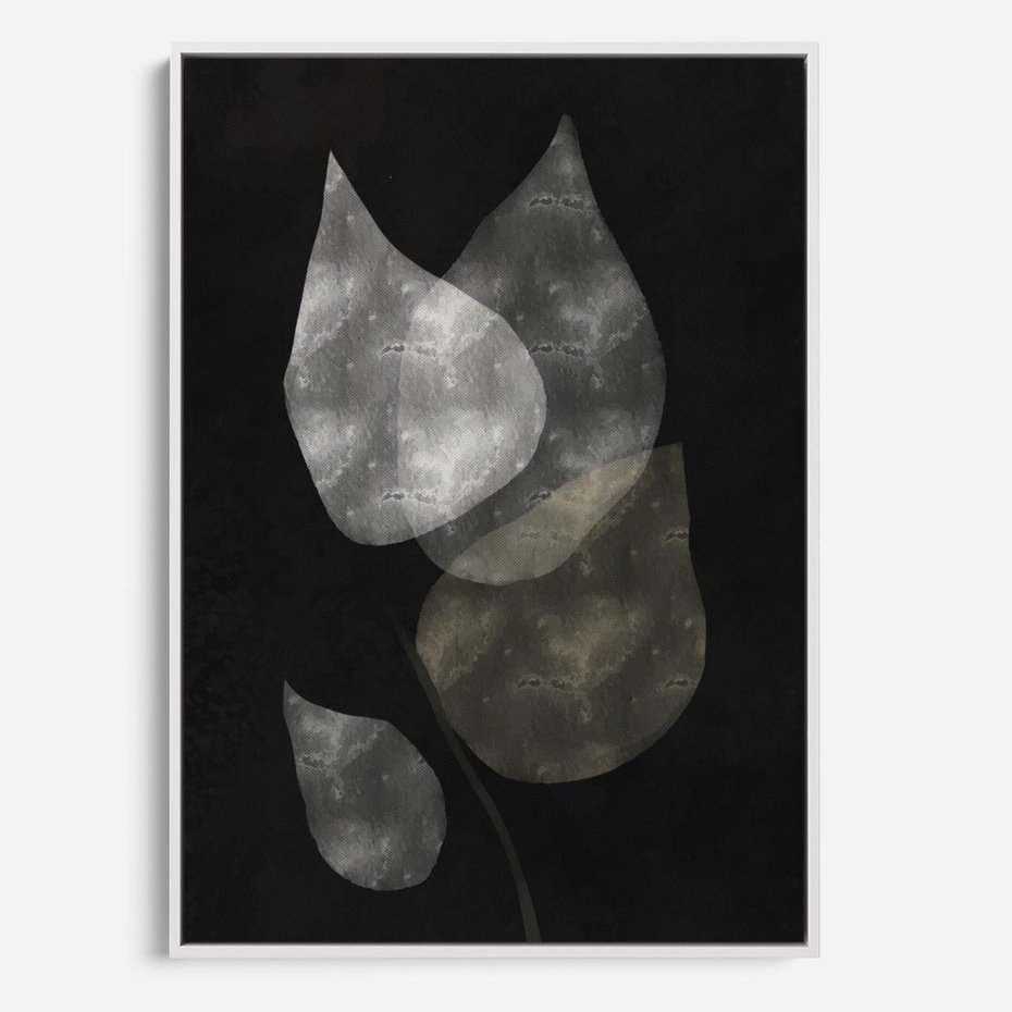 Obraz w ramie 50x70 - Mroczne Złudzenia - abstrakcyjne liście, mroczna atmosfera - rama biała