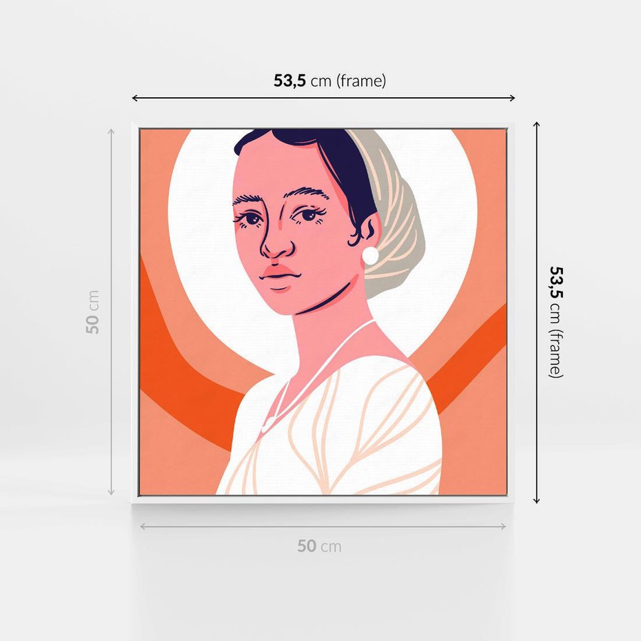 Obraz w ramie 50x50 - Kobieca Harmonia - nowoczesny plakat, styl retro - rama biała