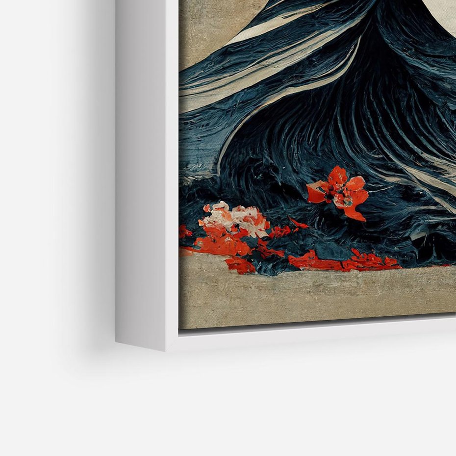 Obraz w ramie 80x80 - Requiem dla marzeń - sztuka japońska, fale oceanu - rama biała