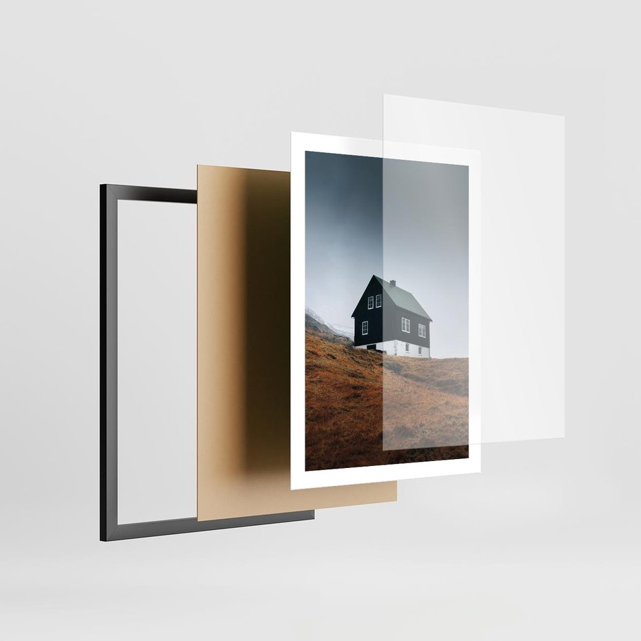 Plakat w ramie 50x70 - Ciepło i Przytulność - skandynawski, domek - rama czarna