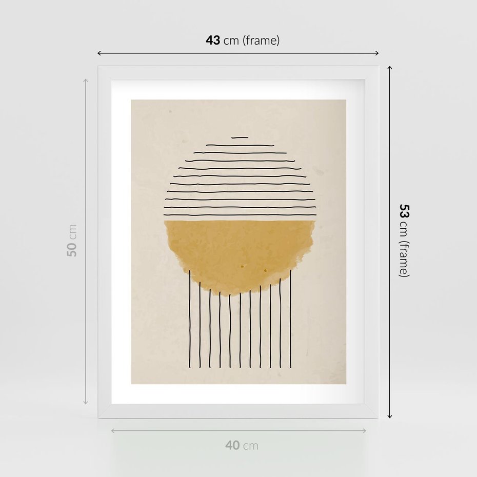 Plakat w ramie 40x50 - Podróżne Kreski - akwarelowa plama, geometryczne szkicowane kształty - rama biała