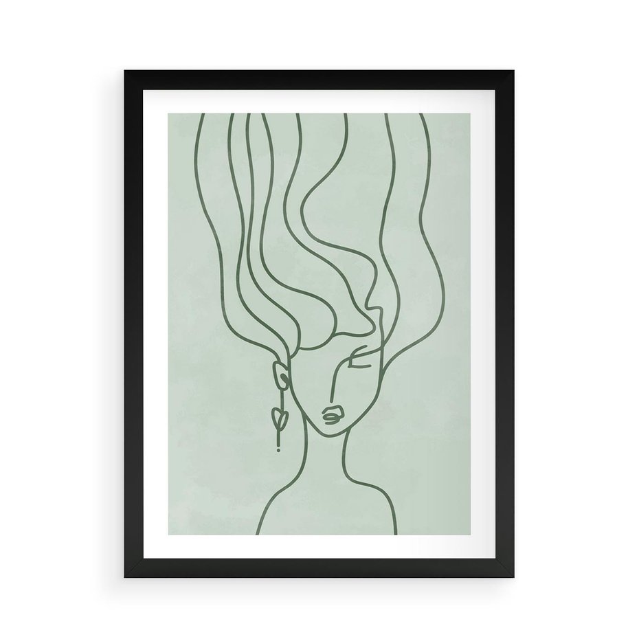 Plakat w ramie 50x70 - Spokojne Objęcia Natury - abstrakcja, zielony szkic - rama czarna