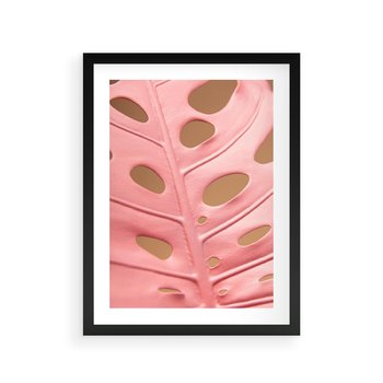 Plakat w ramie 40x50 - Różowy Liść Monstery - różowy liść monstery, nowoczesna fotografia - rama czarna