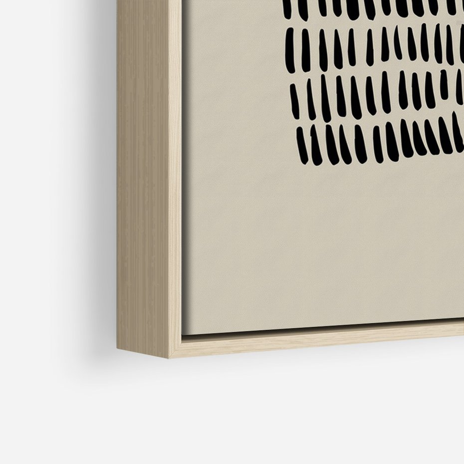 Obraz w ramie 50x70 - Energetyczne Pulsacje Nowości - boho plakat, czarne kropki kreski - rama drewno